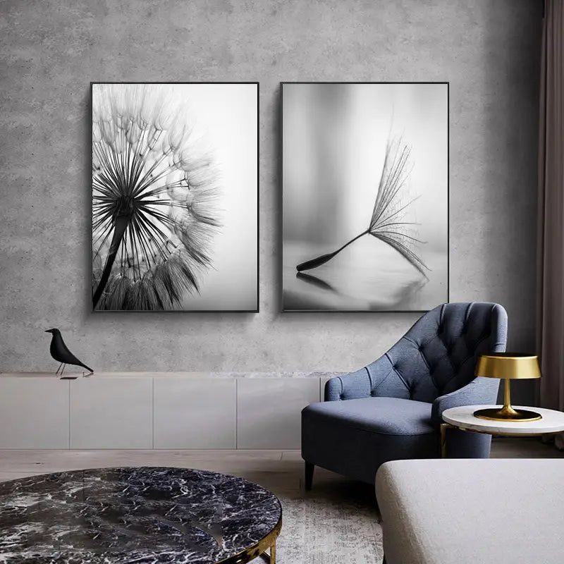 3pcs Black and White Dandelion Flower Wall Posters