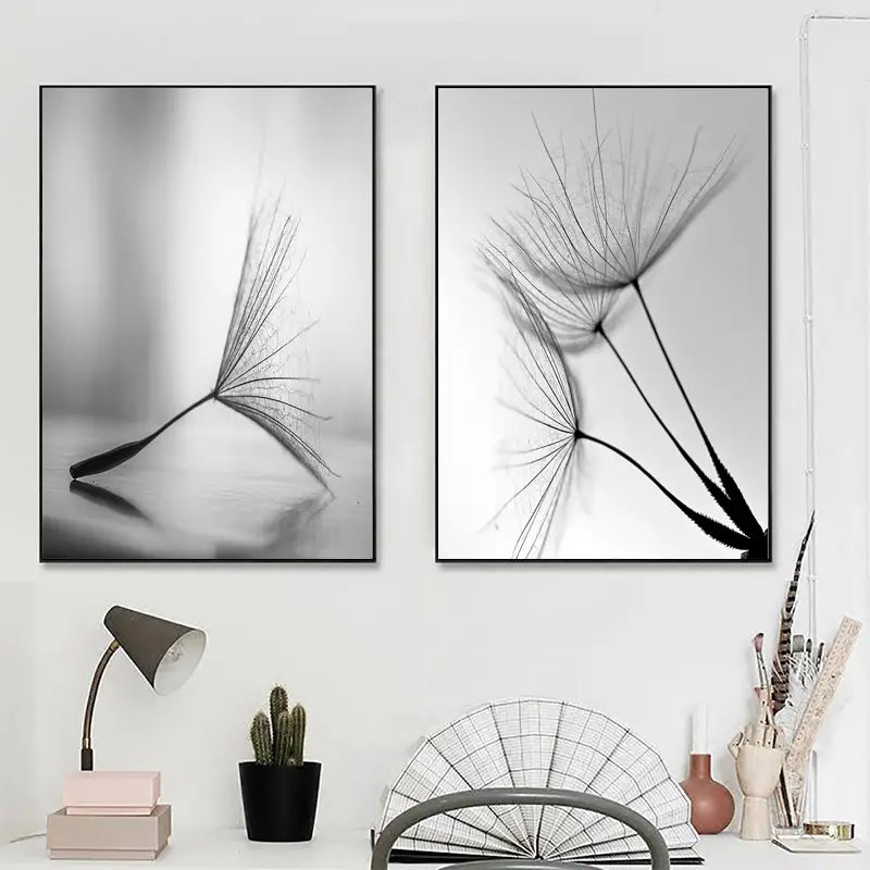 3pcs Black and White Dandelion Flower Wall Posters
