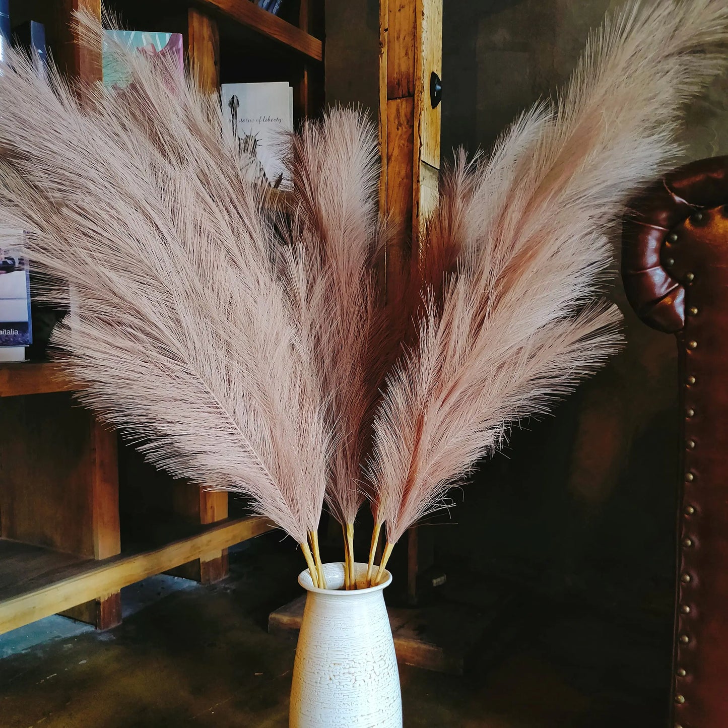 penepico Faux Khaki Pampas Grass Decor Tall 8pcs 43.3" Large Pompas Floral Fluffy Artificial Fake Long Feather Flowers for Boho Wedding Bedroom or Living Room Decor