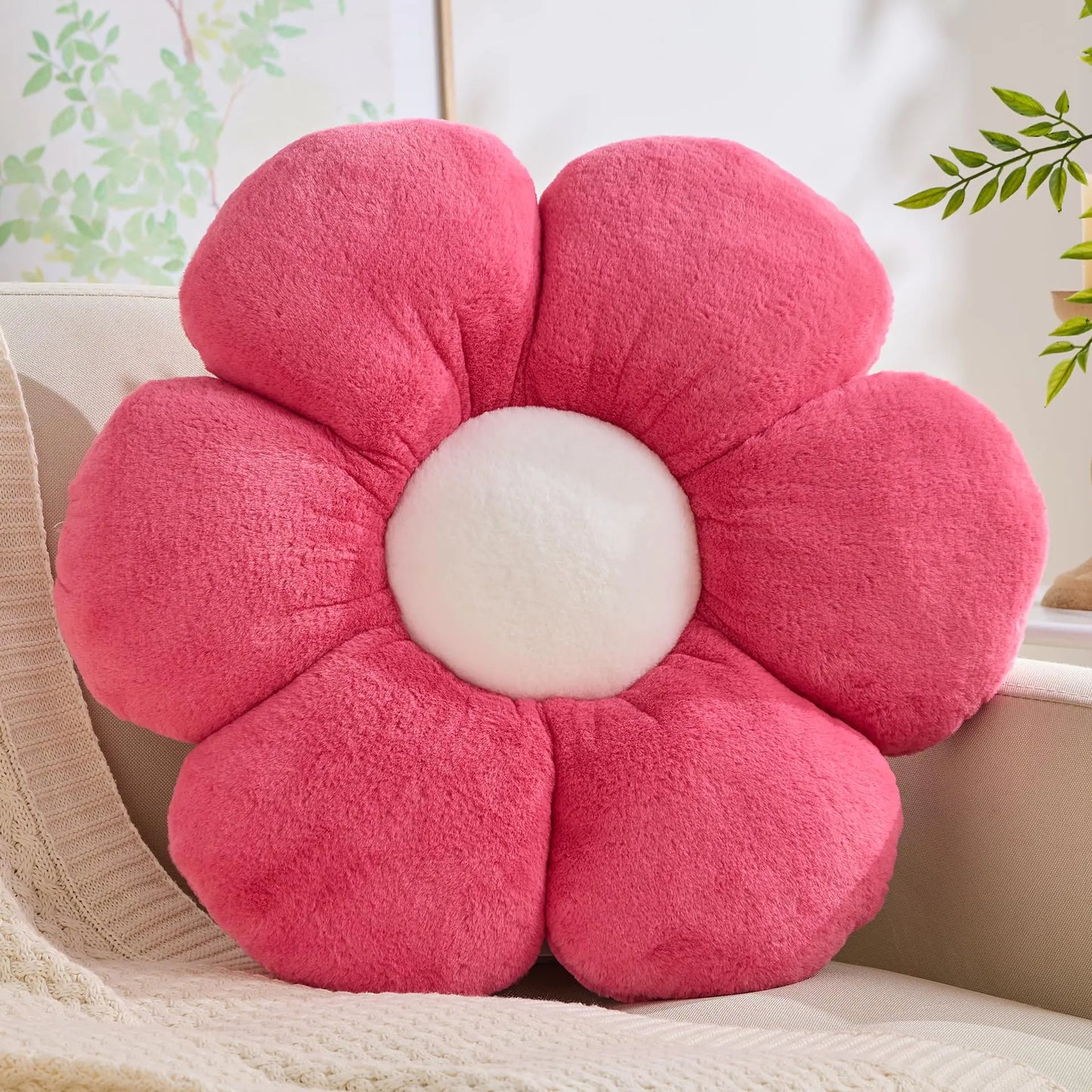 CANGHI Flower Pillows Flower Shaped Throw Pillow Cute Daisy Flower Pillows Flower Seating Cushions for Adults Kids Home Bedroom Sofa Chair Couch Decor (Hot Pink 19.68 inch)