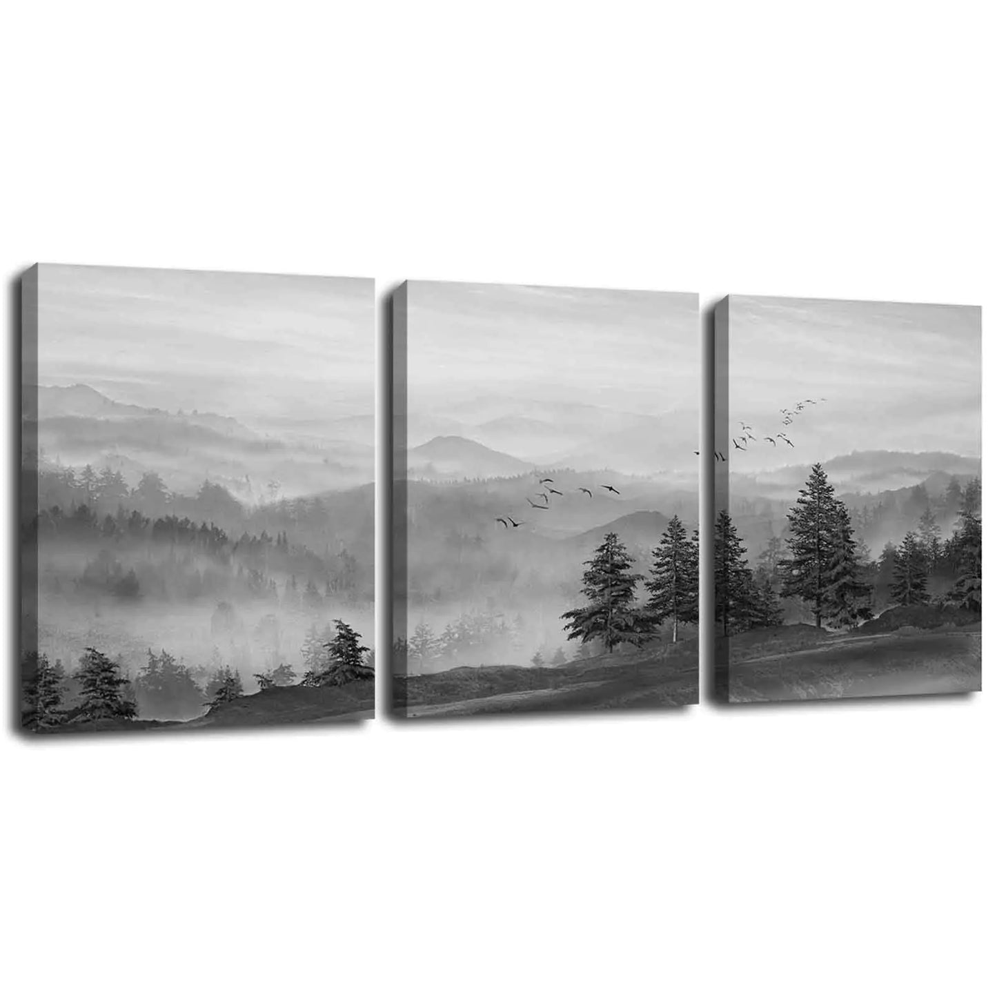 SOUGUAN Canvas Wall Art Black Paintings for Bedroom Forest Picture Prints on Canvas Home Decor for Bathroom Office Kitchen 12"x 16" x 3 Piece