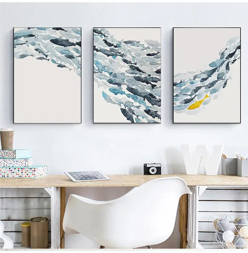3pc Watercolor Fish Wall Art Canvas Posters (No Frames)