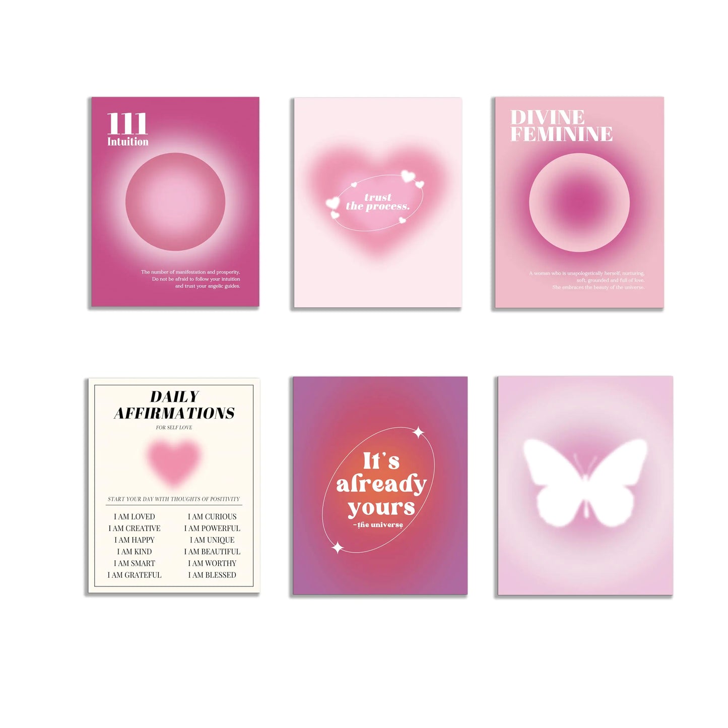 KEUSPI Angel Number 111 Intuition Divine Feminine Pink Aura Energy Gradient Minimalist Wall Art Poster Prints for Bedroom Dorm DecorSpiritual Decorations Posters Unframed 11x14 Inches Set of 6