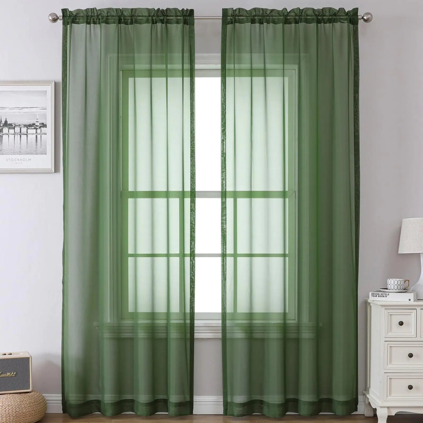 Airwill Sheer Curtains 84 Inches Length 2 Panels Set Sheer Sage Green Curtains Light Filtering Rod Pocket Window Sheer Curtain Panels Elegant Curtains & Drapes for Bedroom(Sage Green 42" W x 84" L)