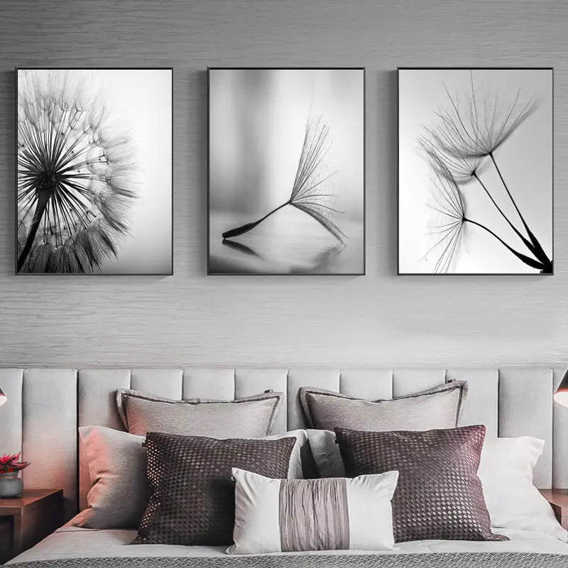 3pcs Black and White Dandelion Flower Wall Posters