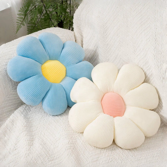 JZNEXD 2 Pcs Flower Pillow Decorative Throw Pillows for Girls Preppy Room Decor Cute Aesthetic Flower Daisy Shaped Throw Pillows for Bedroom Bed Couch Chair Floor Classroom (White+Blue 15.35 Inch)