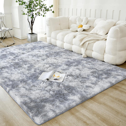 annadaif 3x5 Shag Area Rug for Bedroom Light Grey Small Fluffy Plush Rugs for Living Room Non-Skid Soft Nursery Rug for Bedside Indoor Kids Room Decor Fuzzy Carpets for Boys Girls Room