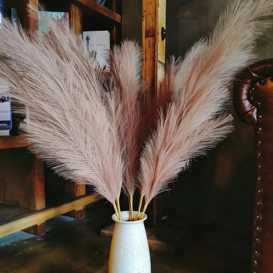 penepico Faux Khaki Pampas Grass Decor Tall 8pcs 43.3" Large Pompas Floral Fluffy Artificial Fake Long Feather Flowers for Boho Wedding Bedroom or Living Room Decor