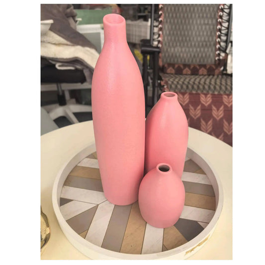 Mdaolv Matte Pink Vase Set of 3 Modern Boho Aesthetic Pink Ceramic Vases Home Decor for Centerpieces Table or Shelf Pink Decor for Living Room Bathroom Kitchen Office Desk Decor (Pink)
