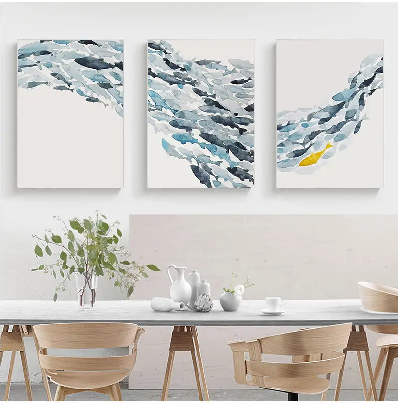 3pc Watercolor Fish Wall Art Canvas Posters (No Frames)