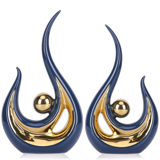 LCCCK Modern Abstract Art Home Decor Accent Contemporary Statues Coffee Table Decor for Living Room Table Centerpieces for Dining Room Ceramic Sculptures and Gold Knick Knacks for TV Stand Decor
