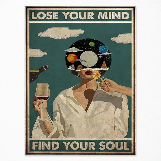 DOLJKCS Lose Your Mind Find Your Soul Posters Vintage Mid Century Modern Wall Art Mental Health Canvas Print Maximalist Wall Decor Living Room Girl Bedroom 12x16 Inch Unframed