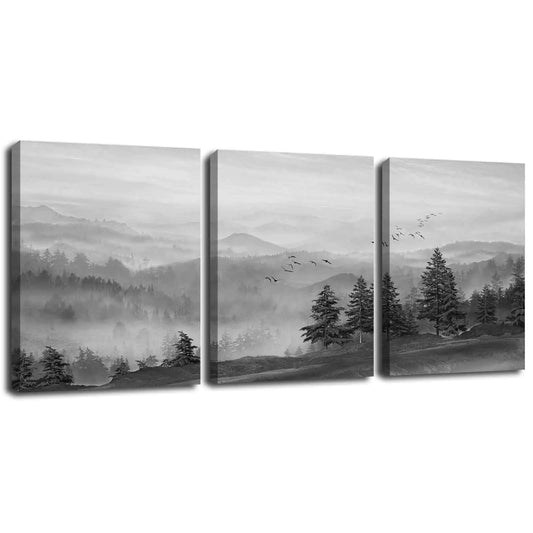 SOUGUAN Canvas Wall Art Black Paintings for Bedroom Forest Picture Prints on Canvas Home Decor for Bathroom Office Kitchen 12"x 16" x 3 Piece