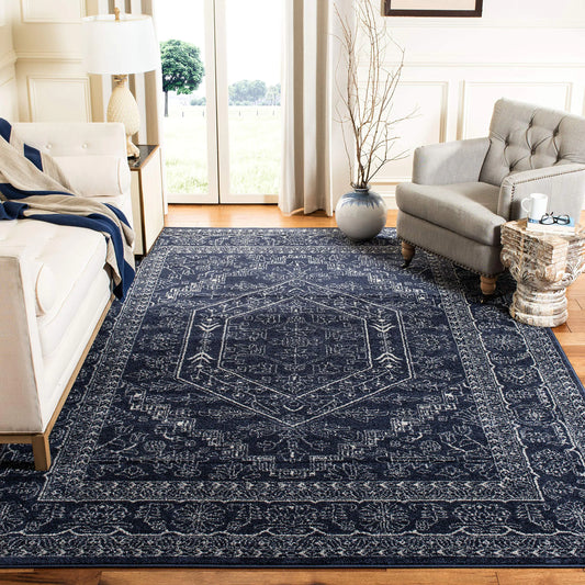 SAFAVIEH Adirondack Collection Area Rug - 6 Square Navy & Ivory Oriental Medallion Design Non-Shedding & Easy Care Ideal for High Traffic Areas in Living Room Bedroom (ADR108N)