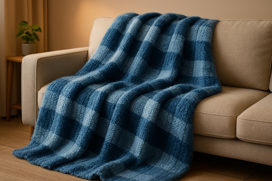 EMME Checkered Throw Blanket Cozy Fluffy Knit Throw Blankets - Blue Super Soft Warm Throw Blankets for Couch Sofa Chair Bed Camping Picnic Travel Lightweight Bed Blanket (108" x 90")
