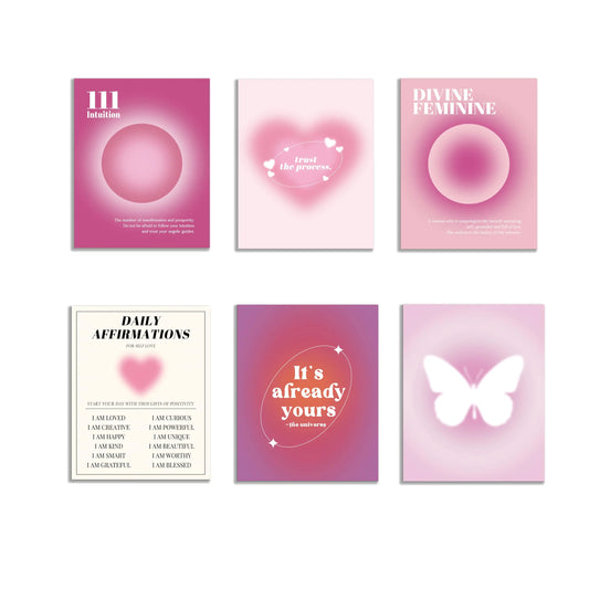 KEUSPI Angel Number 111 Intuition Divine Feminine Pink Aura Energy Gradient Minimalist Wall Art Poster Prints for Bedroom Dorm DecorSpiritual Decorations Posters Unframed 11x14 Inches Set of 6