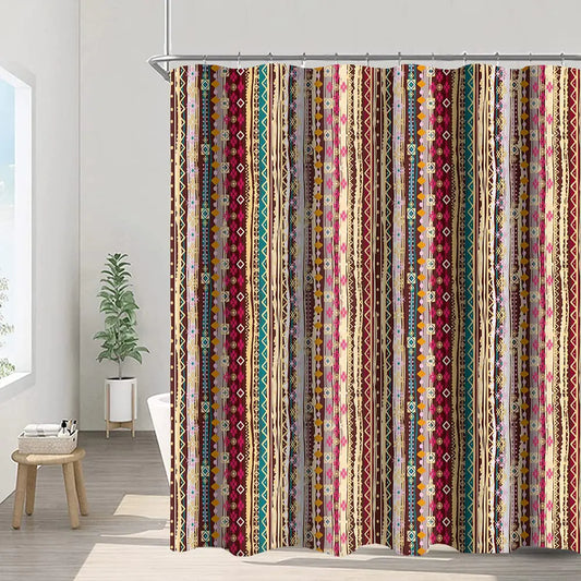 Umpoo Bohemian Striped Shower Curtains Boho Indian Style Colorful Vertical Stripe Design Modern Bathroom Decor Waterproof Polyester Fabric 72x84 Inch Shower Curtains Sets with Hooks