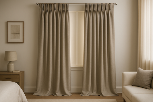 INOVADAY Pinch Pleated Curtains 100% Blackout Curtains Thermal Pinch Pleated Curtains Blackout Linen Blackout Curtains Drapes for Bedroom/Living Room - W40 x L108 Grey Beige