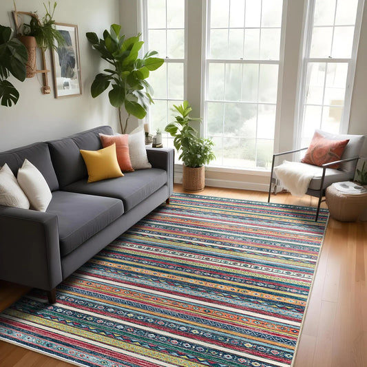 HILORUUG Washable 6x9 Area Rug - Vintage Rugs for Living Room Soft Indoor Carpet for Bedroom Kitchen Low Pile Floor Mat with Non Slip Backing - 6x9 Multi