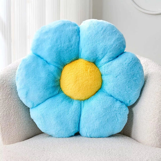 Kcvvcr Blue Flower Pillow Cute Decorative Flower Shaped Throw Pillow with Faux Rabbit Fur 14.9" Soft Flower Plush Throw Pillow Floor Pillows Room Décor for Bedroom Living Room