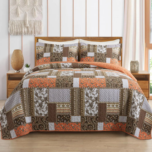 TWINRUN Cotton Quilts Queen Size for Fall 3-Pieces Lightweight Farmhouse Queen Size Quilt Bedding Set for Bed Soft Bedspread Queen Size for All Season 90x98 Inch