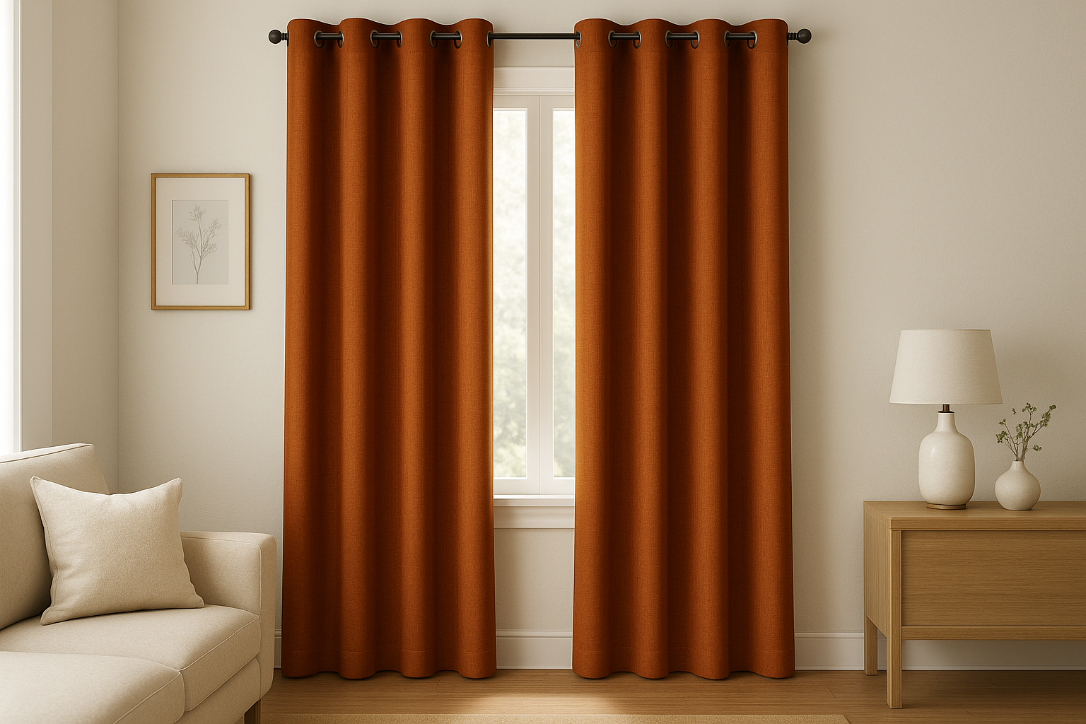 Mrs.Naturall 52x84 Inch Length Burnt Orange Grommet Linen Blackout Curtains