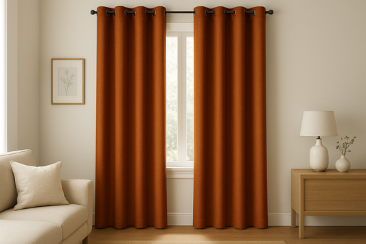 Mrs.Naturall 52x84 Inch Length Burnt Orange Grommet Linen Blackout Curtains