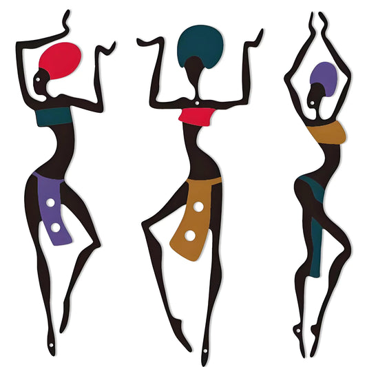 DICYWUDI 3 Pieces African Metal Wall Arts Rustic Farmhouse Decor Ethnic Dance Style Drawing Wall Art for Indoor Kitchen Bathroom Bedroom Living Room Dining Room