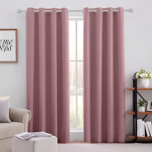 HOMEIDEAS Mauve Blackout Curtains for Bedroom 52 X 84 Inch Length 2 Panels Set Room Darkening Bedroom Curtains Soundproof Thermal Grommet Window Curtains for Living Room