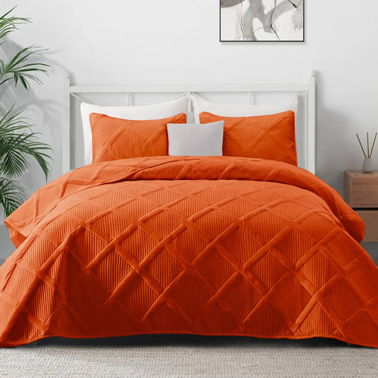 Exclusivo Mezcla Quilt Set Full Queen Size 3 Pieces Burnt Orange Queen Quilt Bedding Set Lightweight Quilts Soft Bedspreads Modern Striped Coverlets for All Seasons