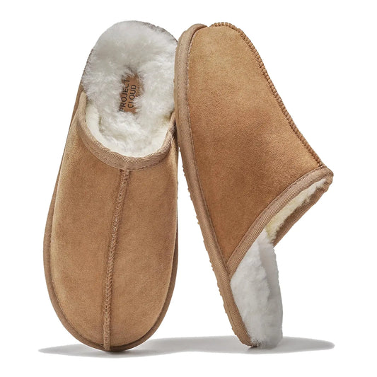 Project Cloud Mens House Slippers 100% Genuine Sheepskin Upper - Memory Foam Mens Scuff Slippers with Dyed Sheep Fur Slippers for Men - Non-Slip Fluffy Slippers & Fall Slippers (Colin CHSTNUT 9)