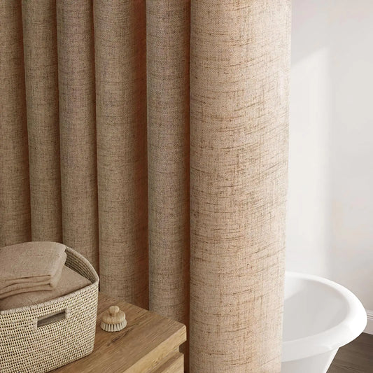 Awellife Brown Linen Style Shower Curtain Set with 12 Durable Hooks - Tan Textured Fabric Heavy Cloth Neutral Shower Curtains for Bathroom 72 x 72 Inch